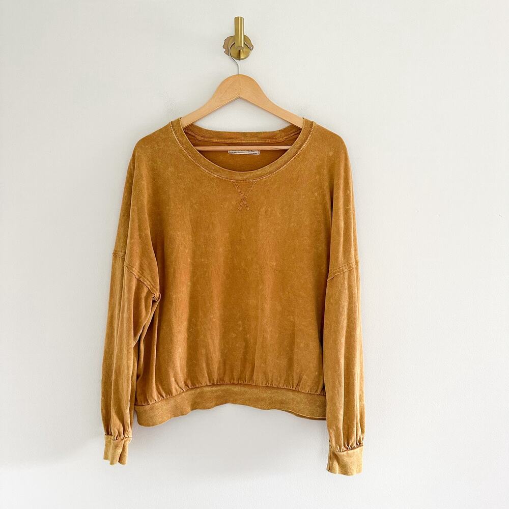 We The Free Long Sleeve Pullover Crew Neck Top Mustard XS